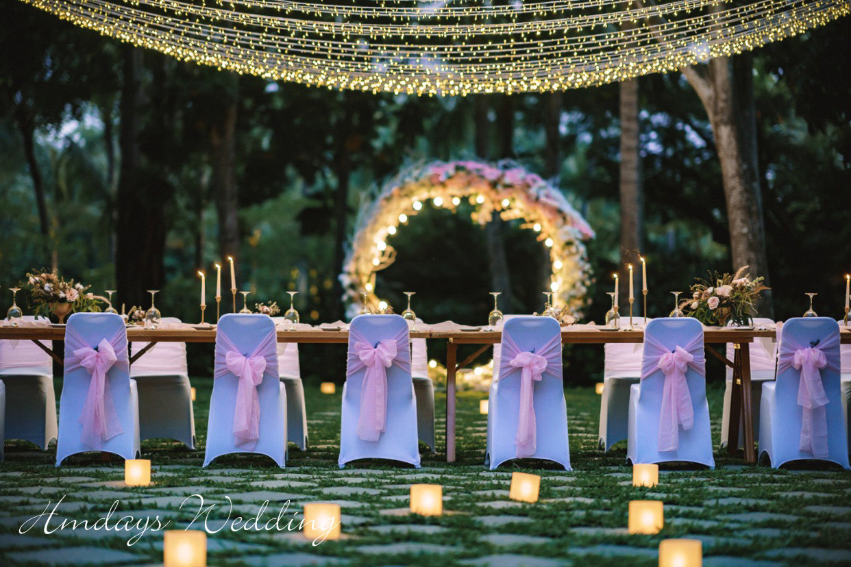 海外婚礼晚宴|巴厘岛婚礼宴会|巴厘岛肉桂花园晚宴2019peach色标准布置